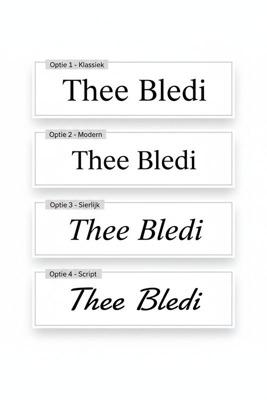 Lettertype opties gravure - Optie 1 Klassiek, Optie 2 Modern, Optie 3 Sierlijk, Optie 4 Script